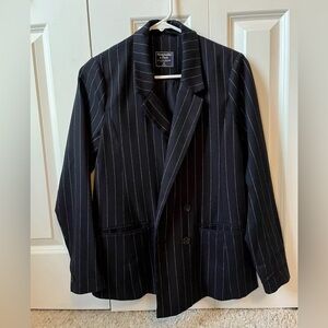 Women's ABERCROMBIE & FITCH Navy Pin Striped Double Breasted Blazer Jacket XS